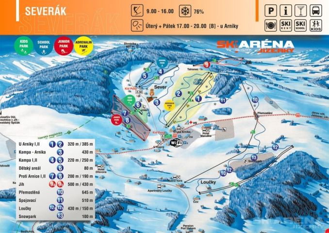 Mapa Ski areál Severák | Kam na lyže v Jizerských horách | Chalupa Amálka pronájem chalupy Jizerské hory