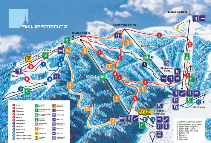 Mapa Ski areál Ještěd | Kam na lyže v Jizerských horách | Lyžování na Ještědu